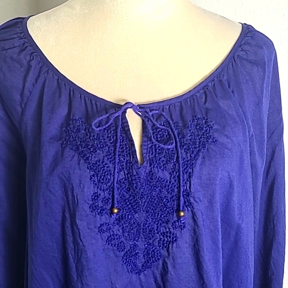 Lane Bryant Deep Blue Top With Elastic Waistband, Embroidered Neckline, Size 14 - Picture 4 of 9